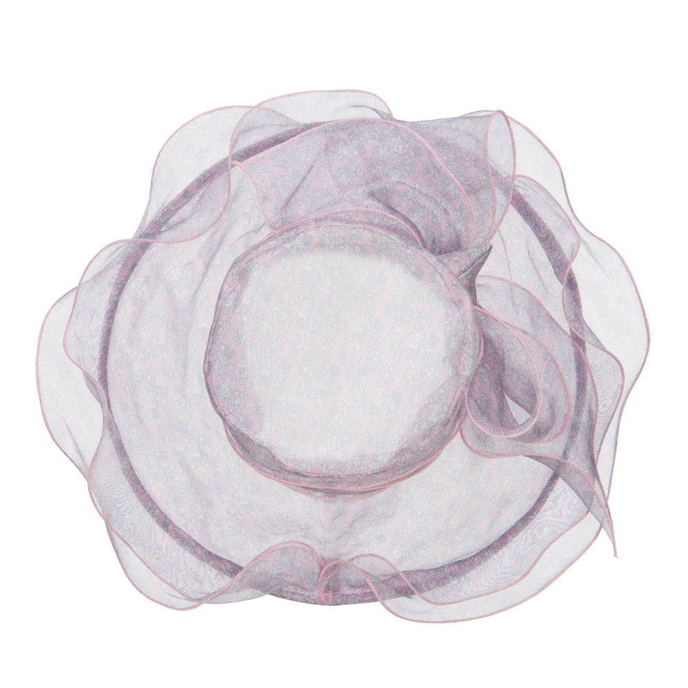 Bow Accent Flower Printed Organza Hat