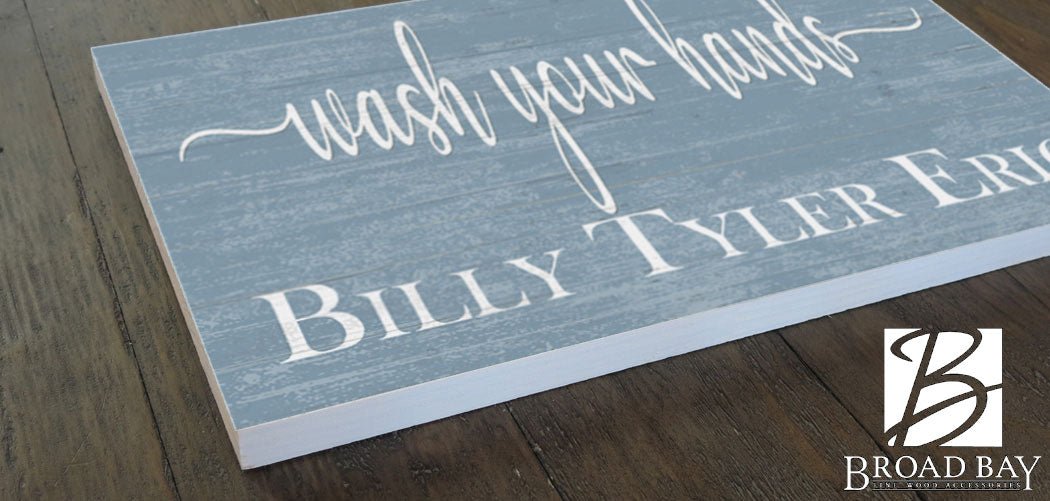 Wash Your Hands Bathroom Sign with Kids Names Personalized Farmhouse Style