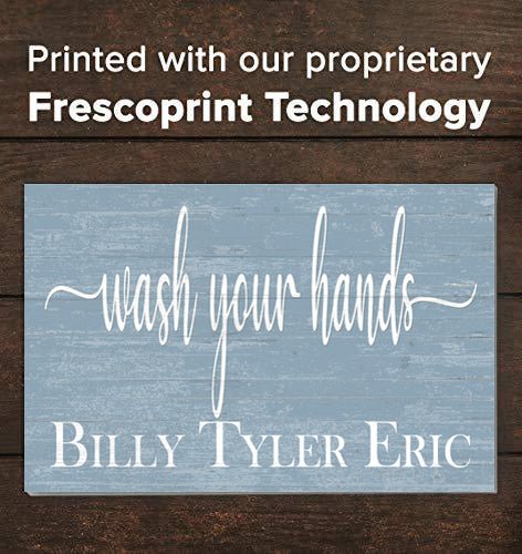 Wash Your Hands Bathroom Sign with Kids Names Personalized Farmhouse Style