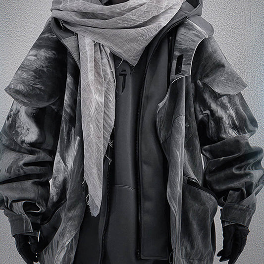 Wasteland Style Frayed Hem Fake Two-Piece Hooded Jacket