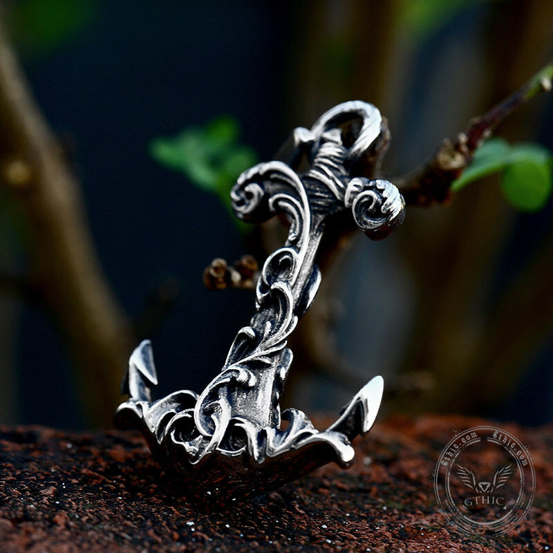 Wave Anchor Stainless Steel Marine Pendant