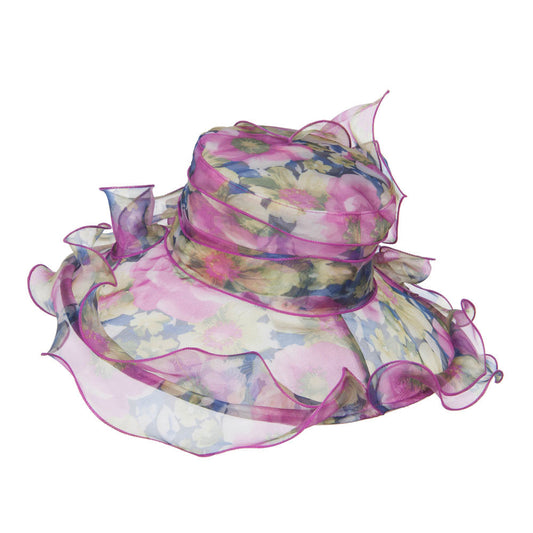 Flower Printed Ruffled Organza Hat