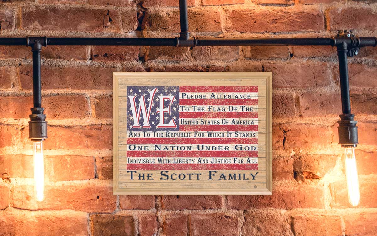 WE Pledge Allegiance Family Name Sign Custom Patriotic Family Name Plaque
