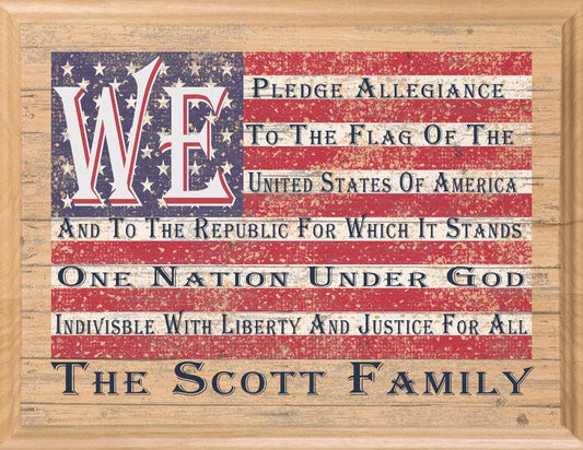 WE Pledge Allegiance Family Name Sign Custom Patriotic Family Name Plaque