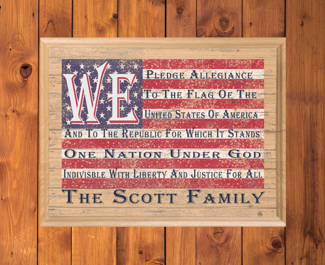 WE Pledge Allegiance Family Name Sign Custom Patriotic Family Name Plaque