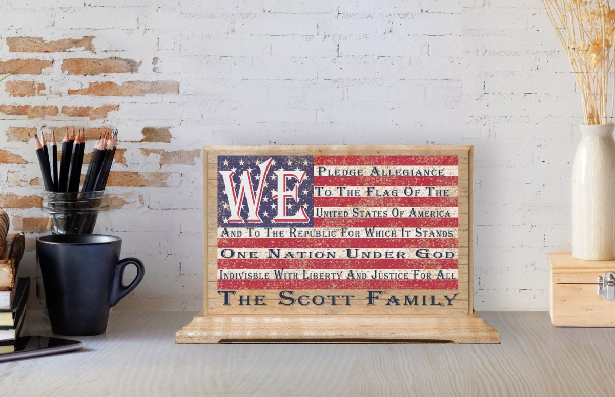 We Pledge Allegiance Sign Custom American Flag Family Name Patriotic Plaque
