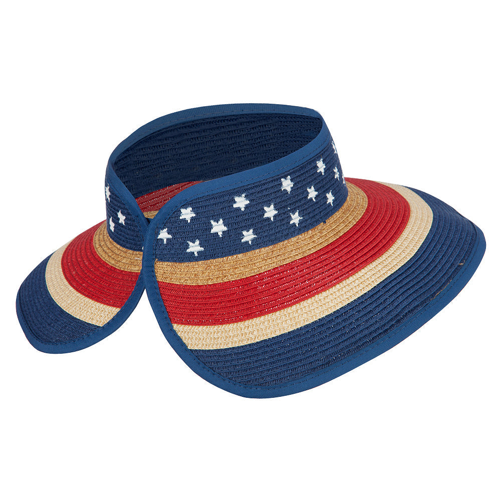 Women's USA Flag Roll Up Paper Braid Visor
