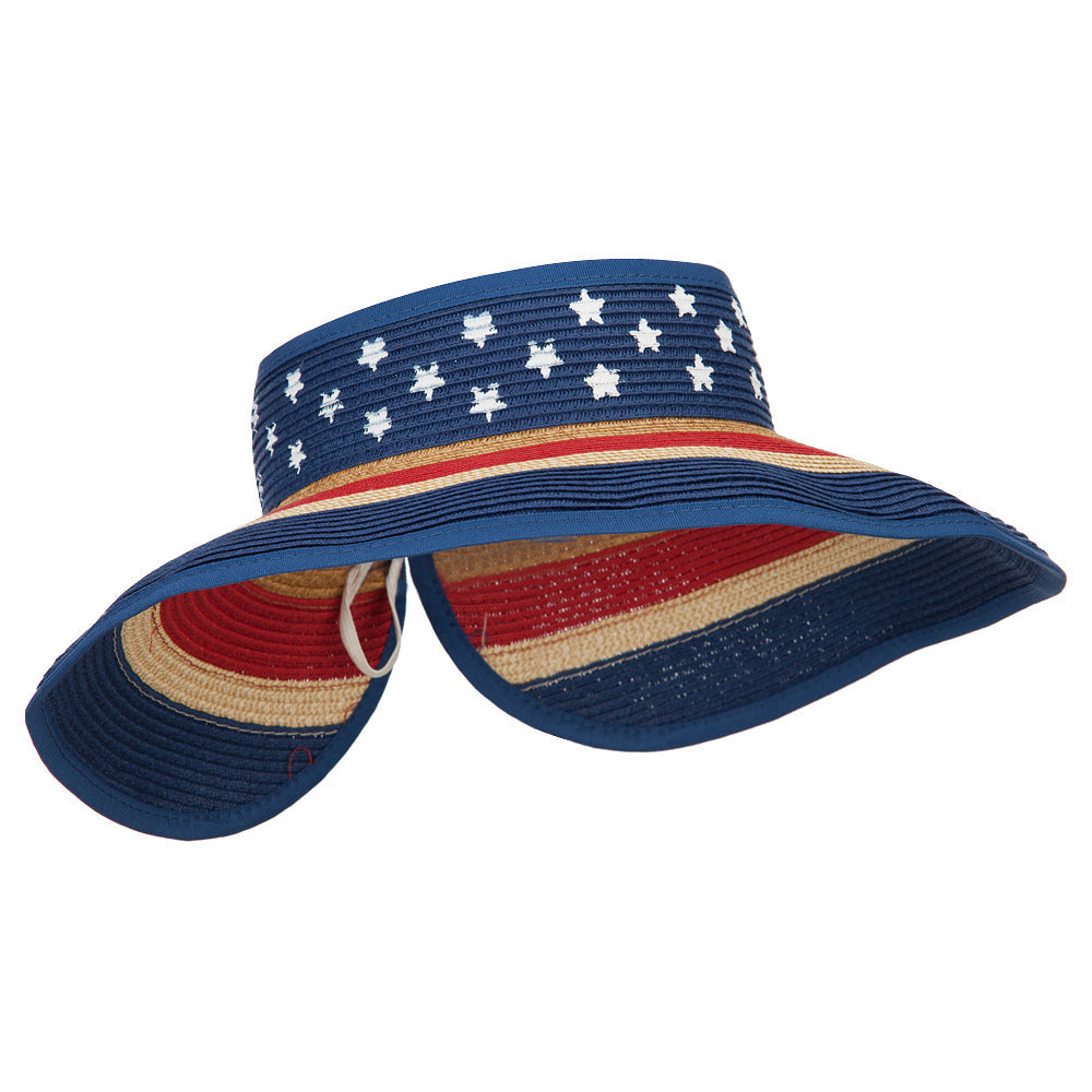 Women's USA Flag Roll Up Paper Braid Visor