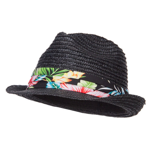 Wheat Braid Floral Band Straw Fedora