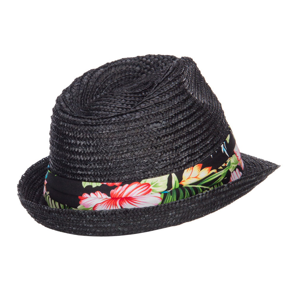 Wheat Braid Floral Band Straw Fedora