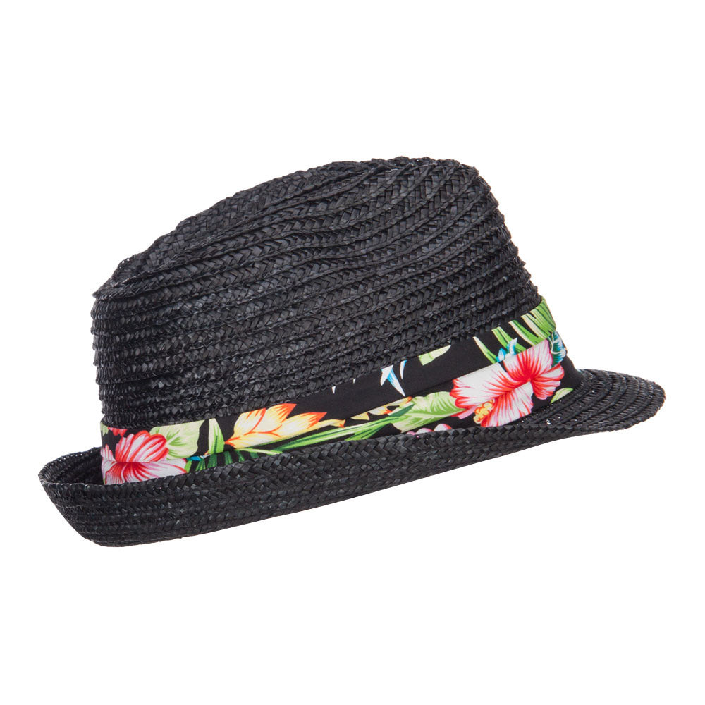 Wheat Braid Floral Band Straw Fedora