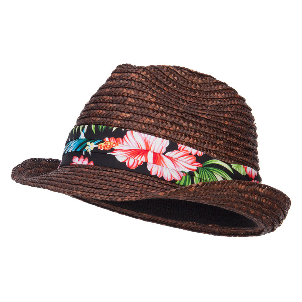 Wheat Braid Floral Band Straw Fedora