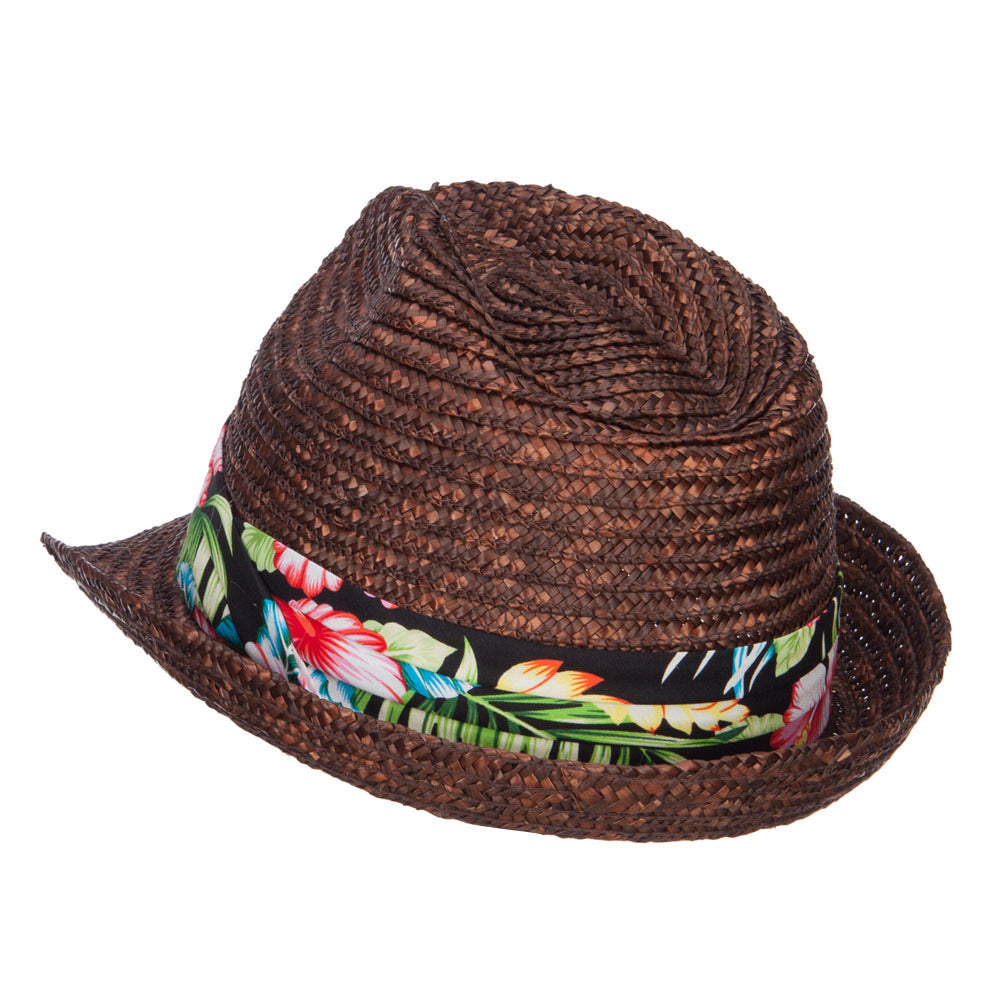 Wheat Braid Floral Band Straw Fedora