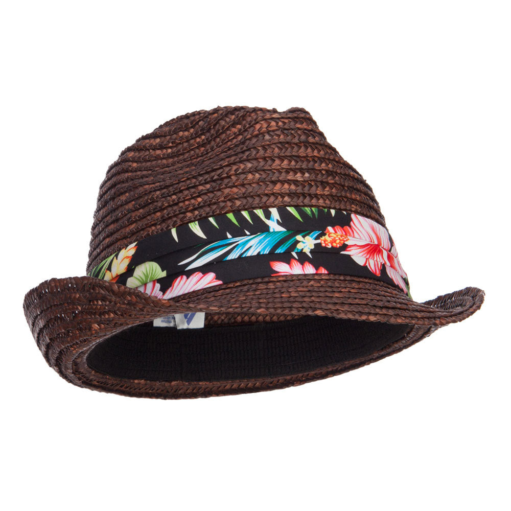 Wheat Braid Floral Band Straw Fedora