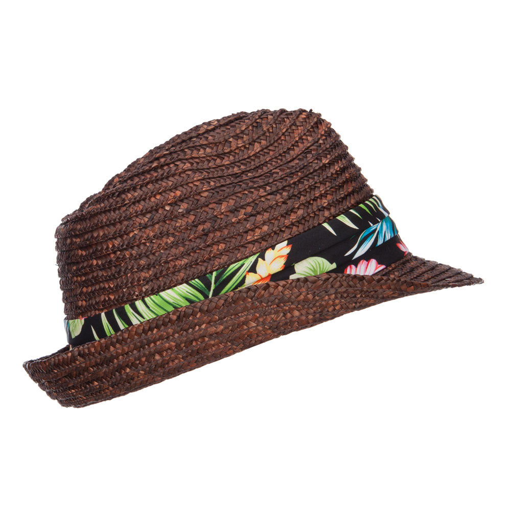 Wheat Braid Floral Band Straw Fedora