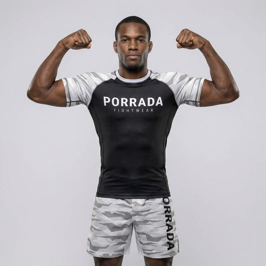 WHITE CAMO SHORT SLEEVE RASH GUARD