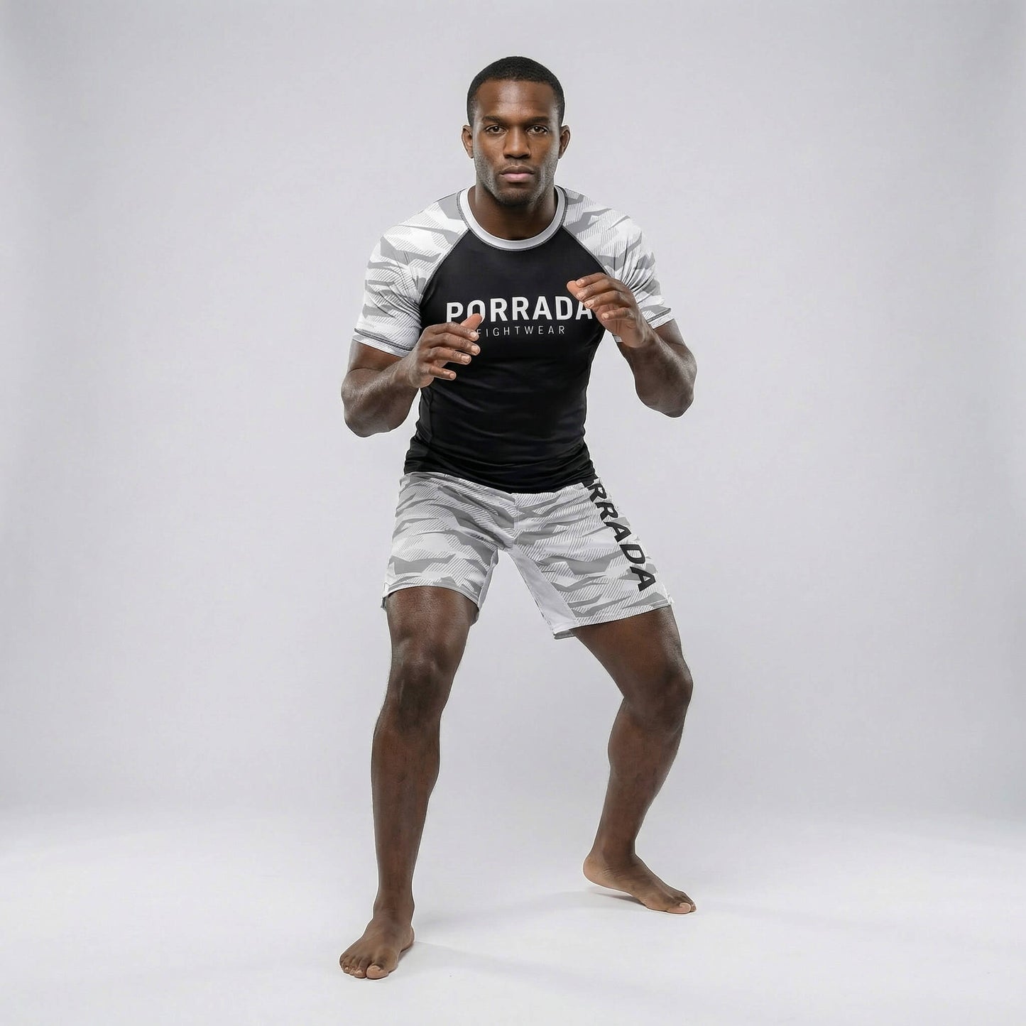 WHITE CAMO FIGHT SHORTS