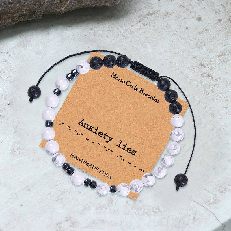 White Turquoise Morse Code Braided Bracelet