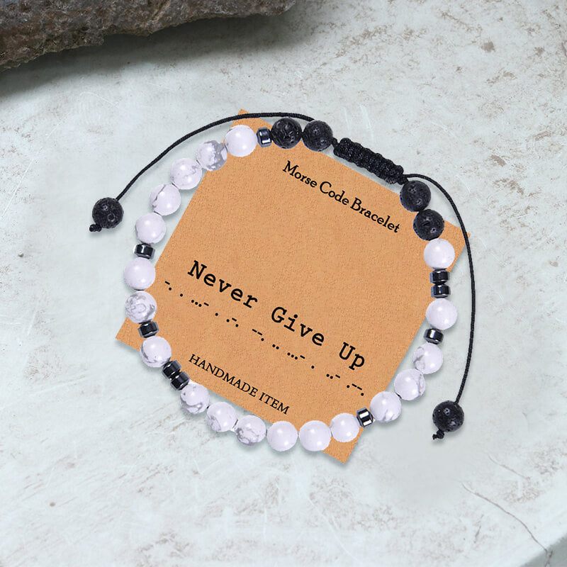 White Turquoise Morse Code Braided Bracelet