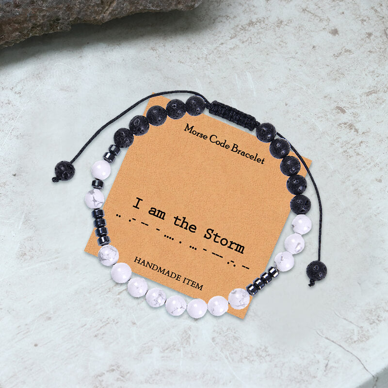 White Turquoise Morse Code Braided Bracelet