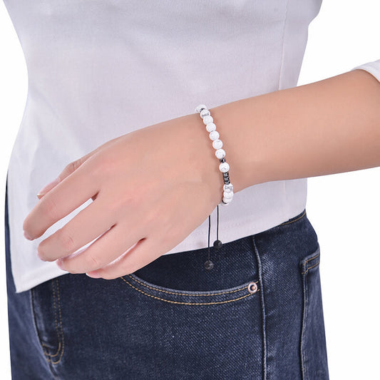 White Turquoise Morse Code Braided Bracelet