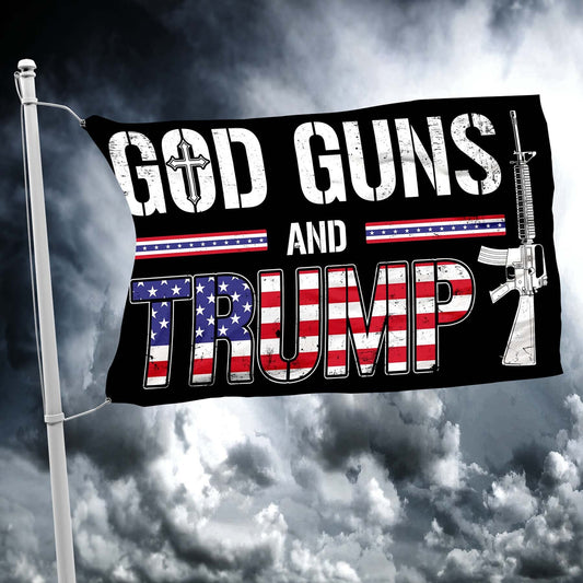 God Guns Trump Cross and Rifle Flag - 1046