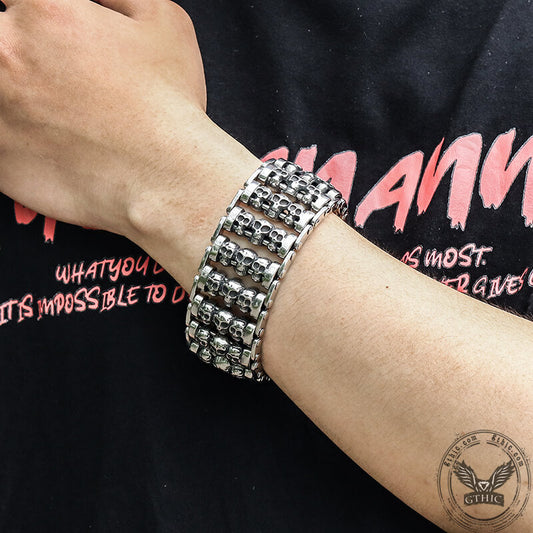 Wide Skull Stainless Steel Biker Bracelet