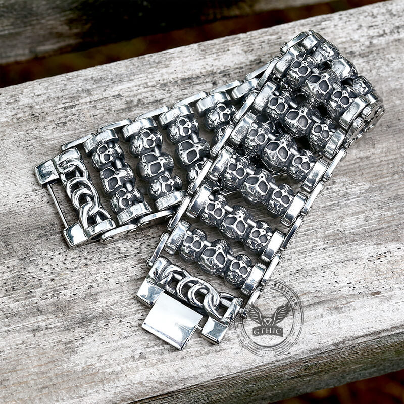 Wide Skull Stainless Steel Biker Bracelet