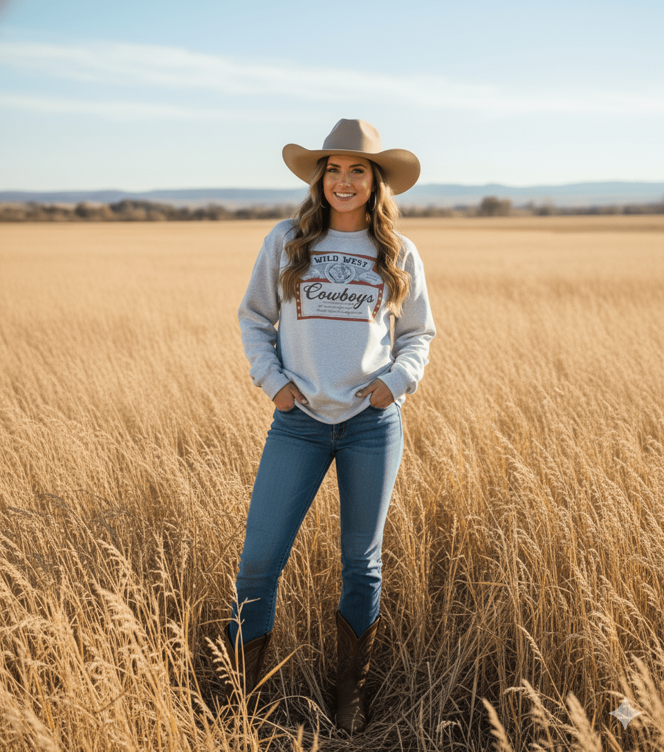 Wild West Cowboys Western Beer Logo Graphic Sweatshirt