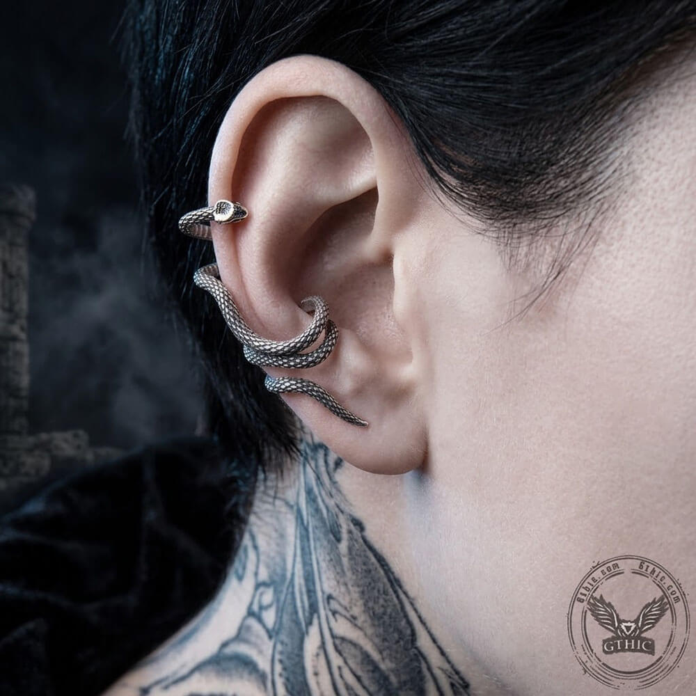 Winding Snake Stainless Steel Ear Cuffs
