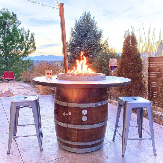 Wine Barrel Dude Full Barrel 46-Inch Wooden Gas Fire Pit Table