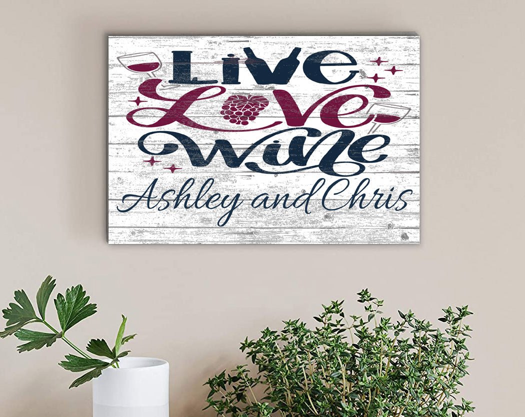 Wine Lover Sign Gift Personalized Live Love Wine Sign for Kitchen or Home