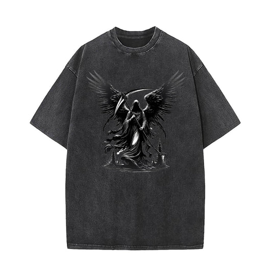 Winged Scythe Grim Reaper Vintage Washed T-shirt