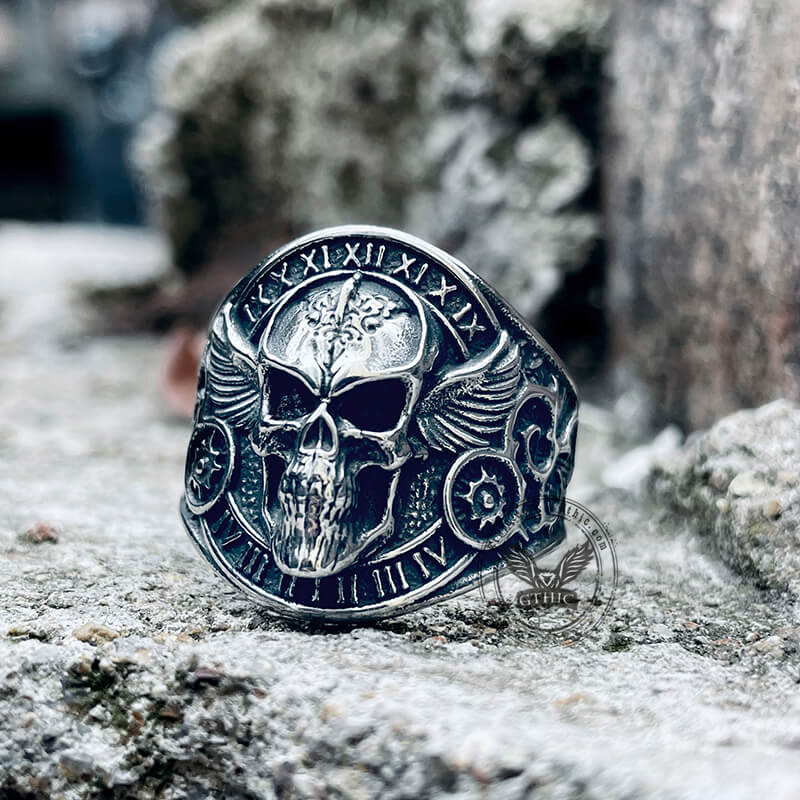 Winged Skull Stainless Steel Biker Ring