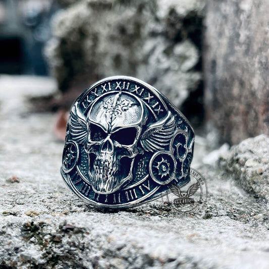 Winged Skull Stainless Steel Biker Ring
