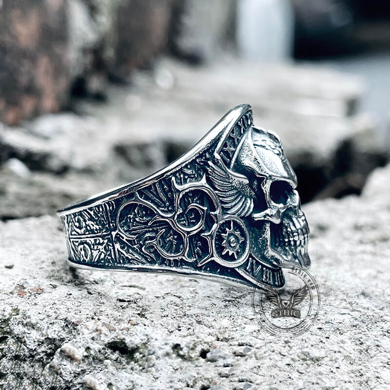 Winged Skull Stainless Steel Biker Ring