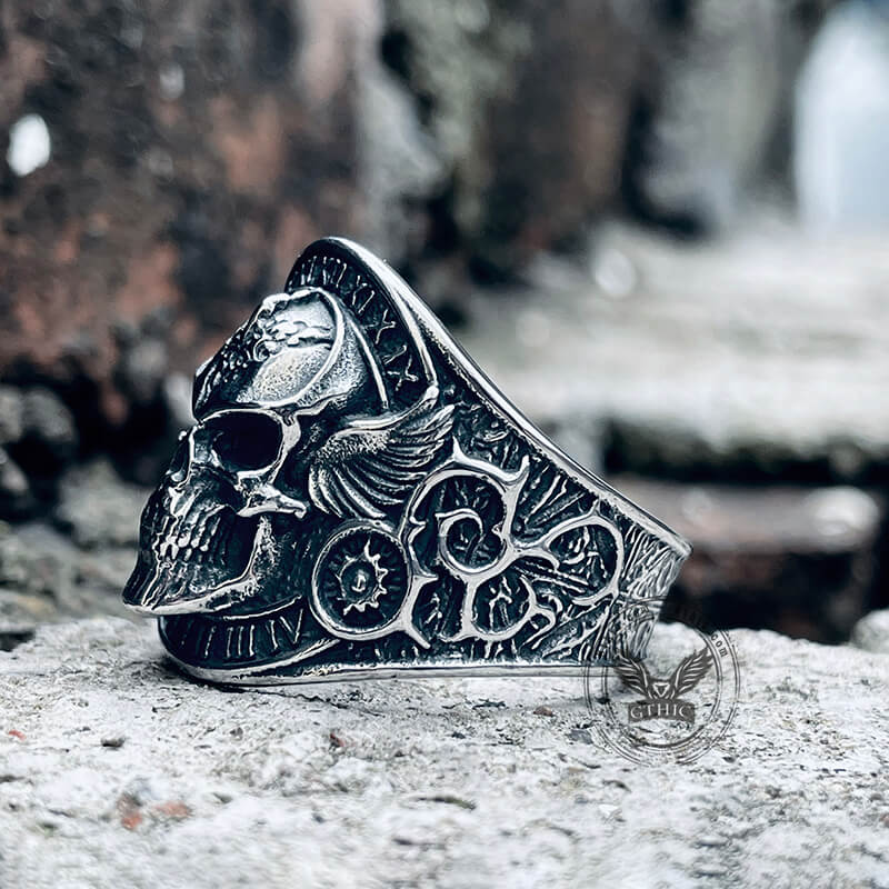 Winged Skull Stainless Steel Biker Ring