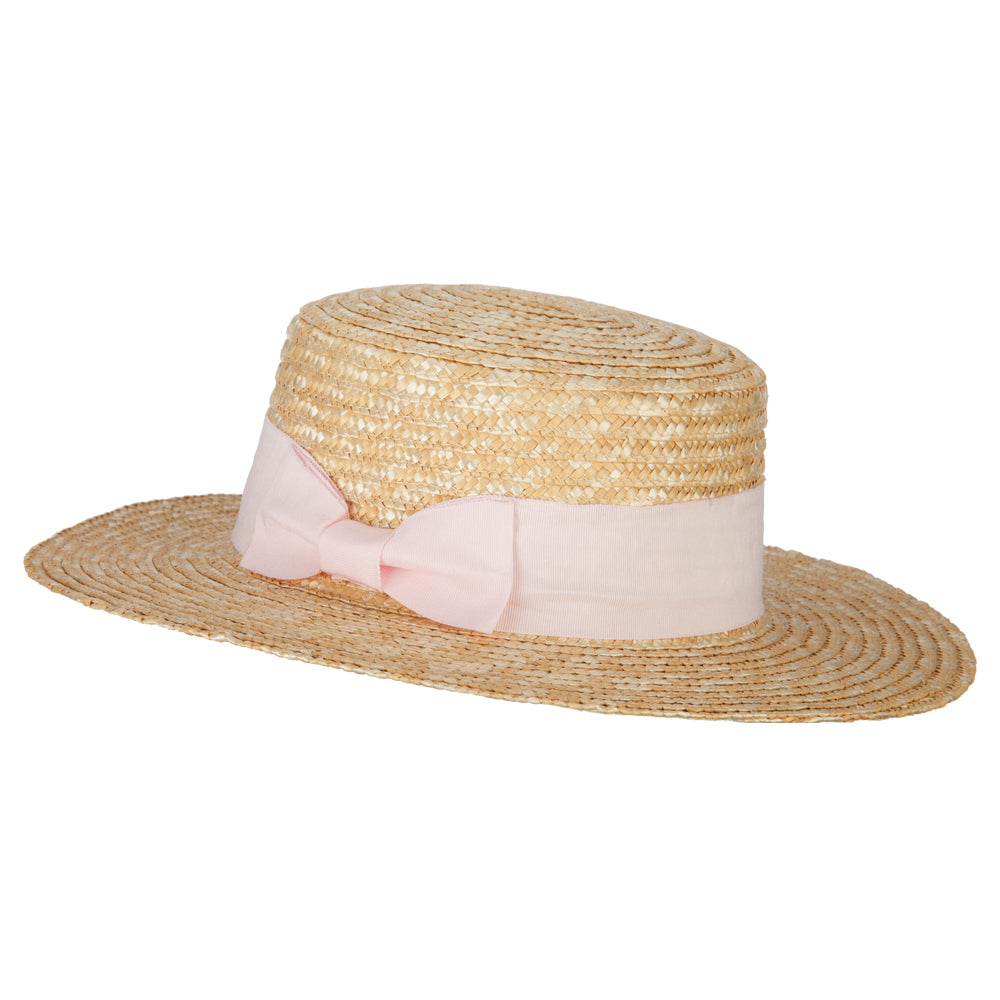 Women's Straw Braid Wide Ribbon Accented Boater Hat