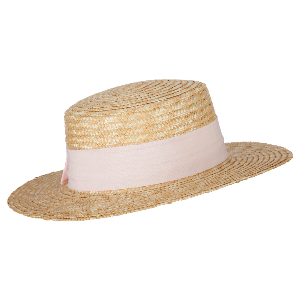 Women's Straw Braid Wide Ribbon Accented Boater Hat