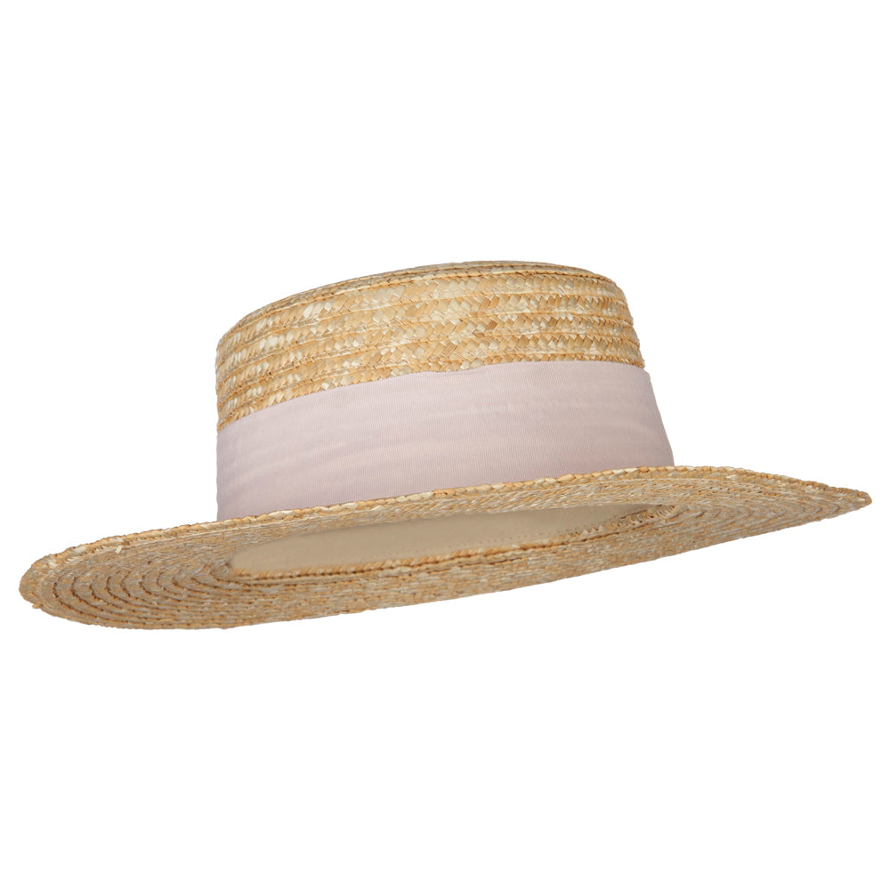 Women's Straw Braid Wide Ribbon Accented Boater Hat