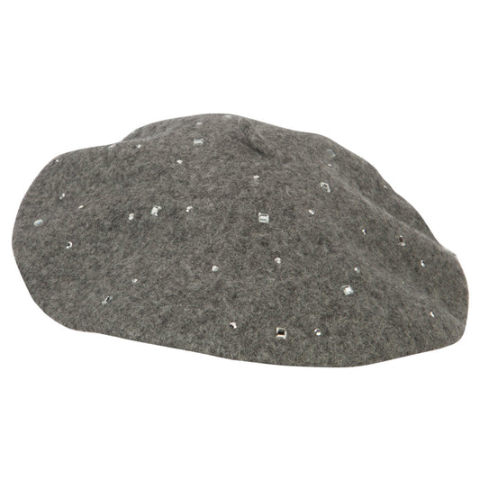 Wool Blend French Beret with Crystal Stonest