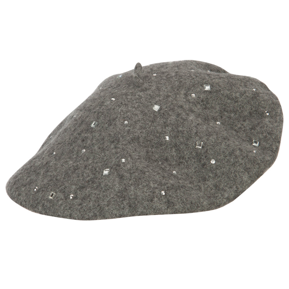 Wool Blend French Beret with Crystal Stonest