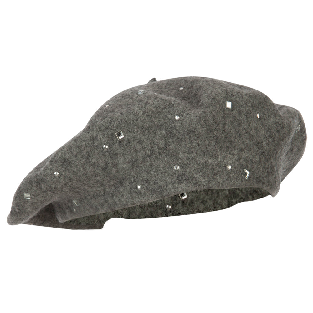 Wool Blend French Beret with Crystal Stonest