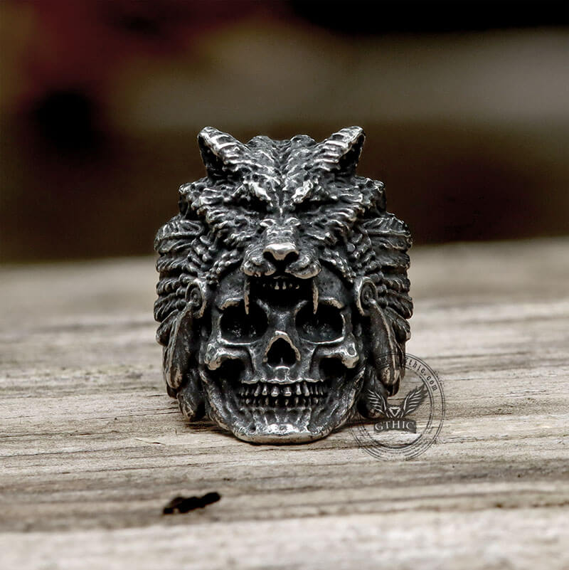 Wolf Head Stainless Steel Skull Ring