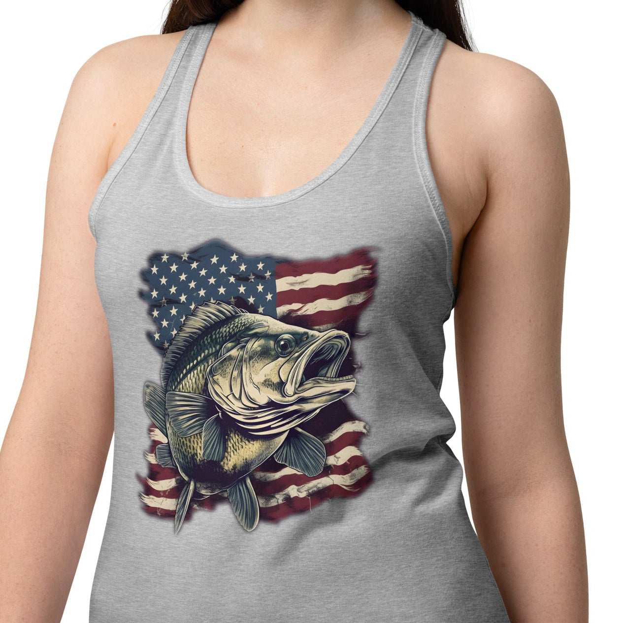 Bass Fishing USA Women’s Racerback Tank, Grey or White