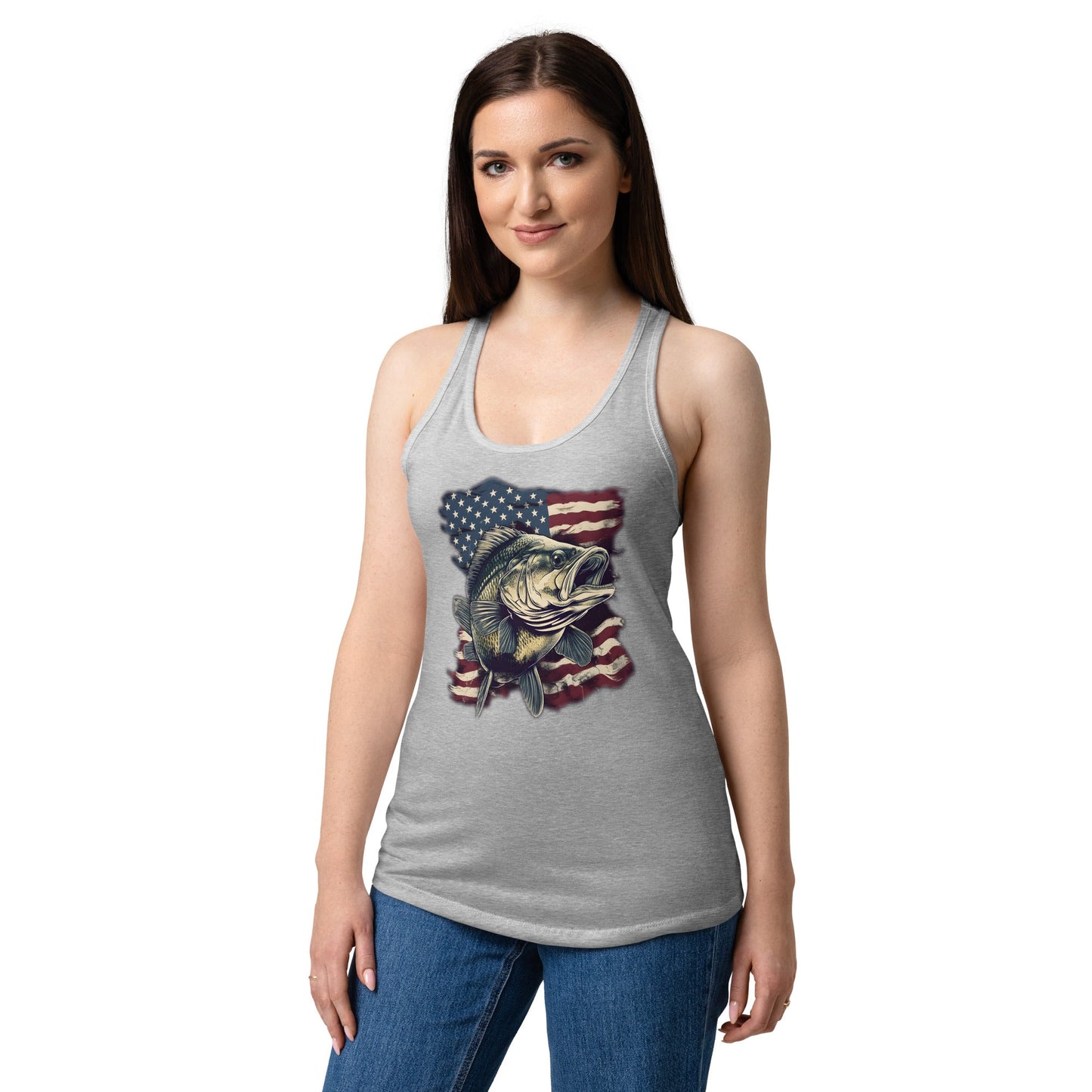 Bass Fishing USA Women’s Racerback Tank, Grey or White
