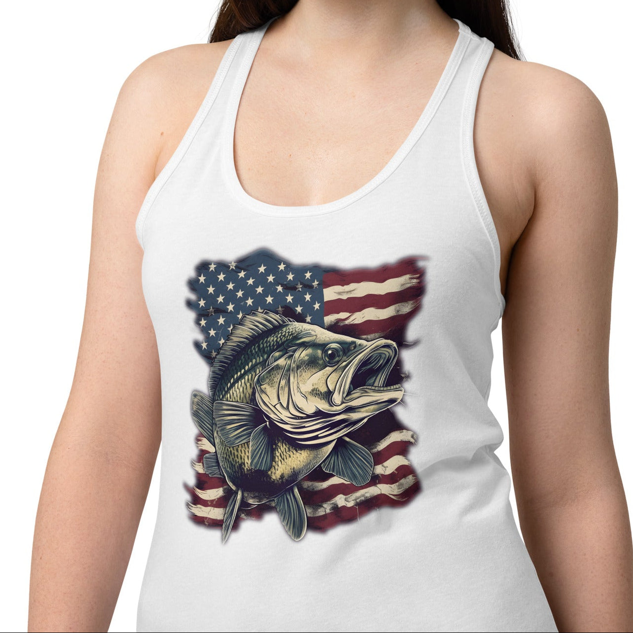 Bass Fishing USA Women’s Racerback Tank, Grey or White