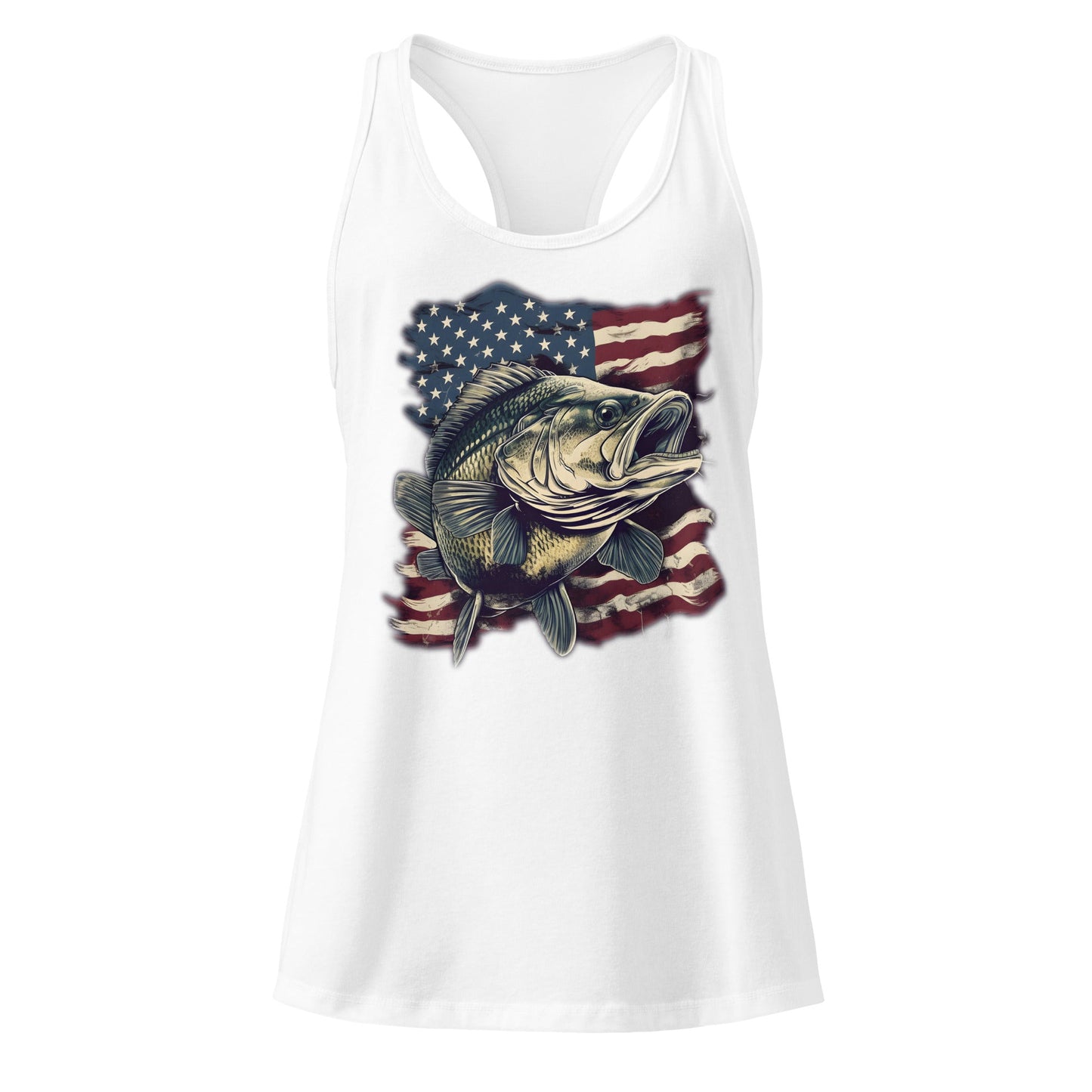 Bass Fishing USA Women’s Racerback Tank, Grey or White