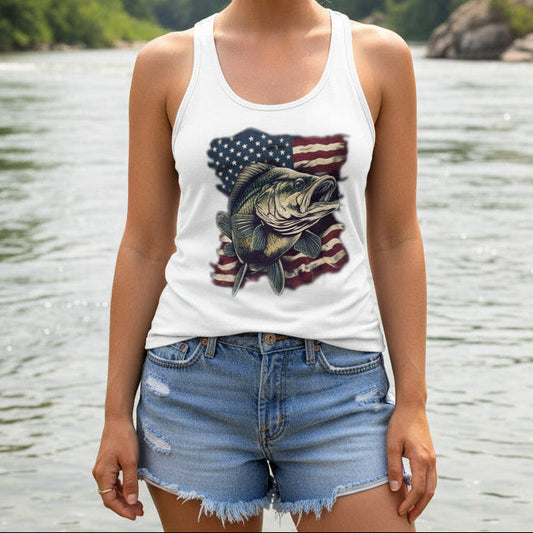 Bass Fishing USA Women’s Racerback Tank, Grey or White
