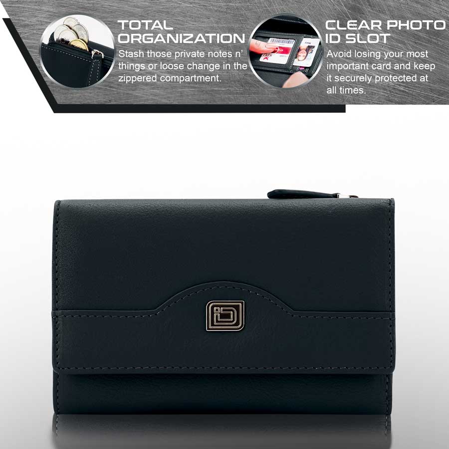 RFID Blocking Women's Leather Trifold Wallet